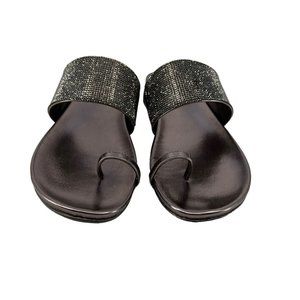 Kenneth Cole Reaction Womens Slim Tracks 2 Toe Loop Flat Sandal Size 8.5 Black